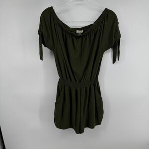 Derek Heart Olive Green Off Shoulder Smocked Waist Romper Size L